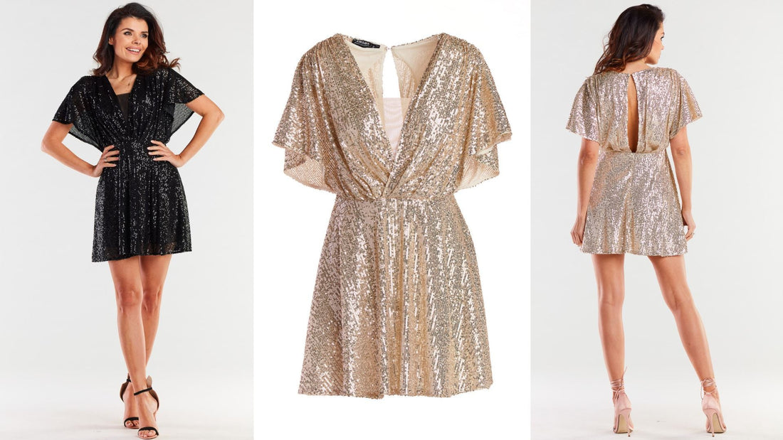 Paillettenkleid mini mit Rückenausschnitt in gold-beige und schwarz