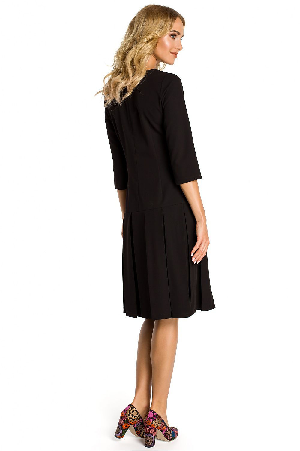 Herbstkleid Damen Schwarz knielang mit Faltenrock ShoppDiva