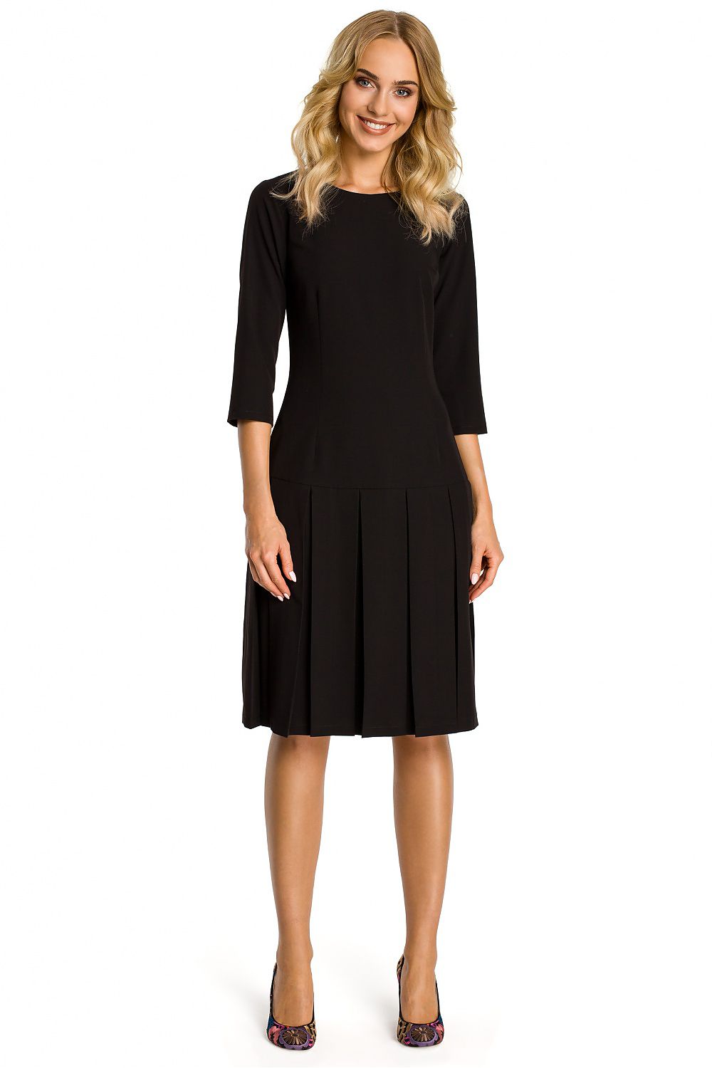Elegantes Damenkleid Schwarz 3/4-Ärmel Knie-Länge ShoppDiva
