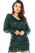 pailletten minikleid langarm grün ShoppDiva