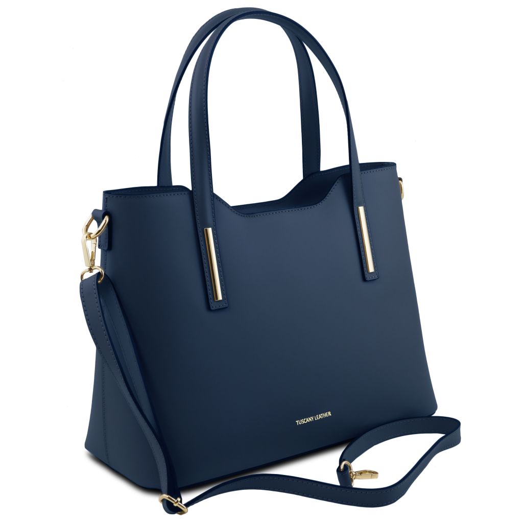 elegante leder shopper blau ShoppDiva