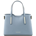 elegante leder shopper blau ShoppDiva